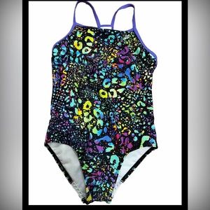 Speedo Girls One Piece Swimsuit Racerback Splattered Colors Size 12